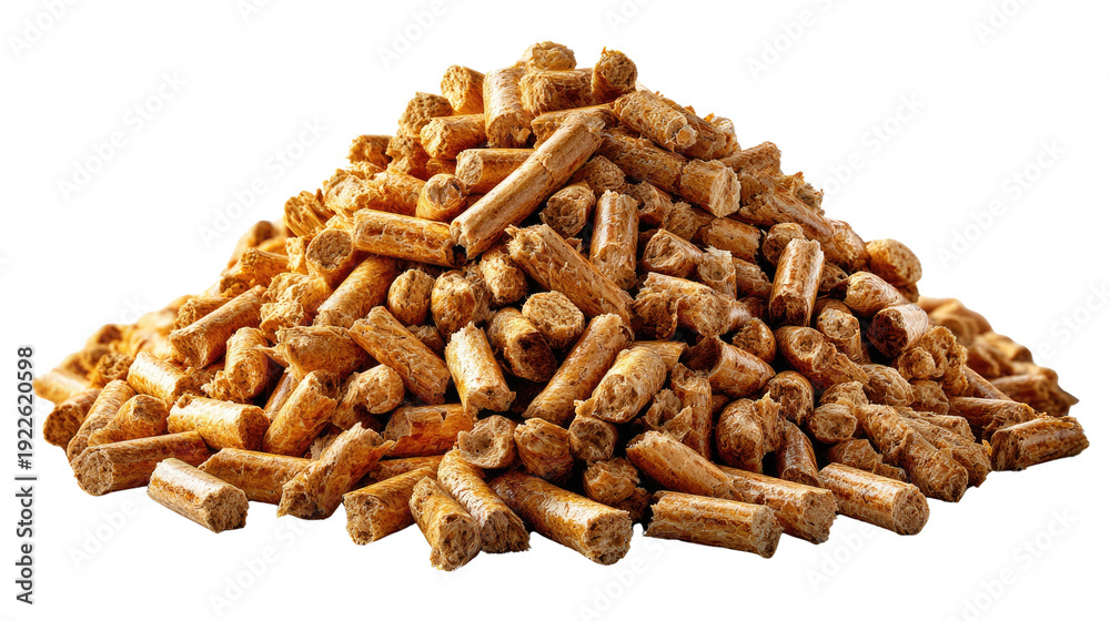 Fototapeta premium Wood Pellets Pile: A close-up view presents a mound of wood pellets. Perfect for depicting alternative fuel.