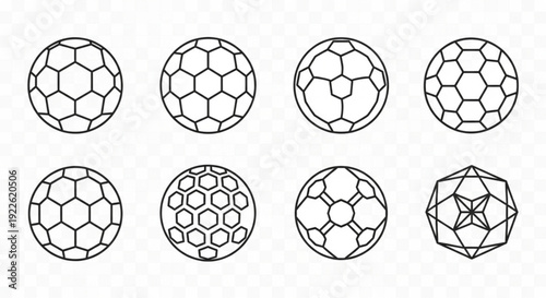 Collection of Minimalist Soccer Ball and Geometric Sphere Line Icons