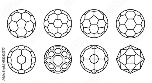Collection of Minimalist Soccer Ball and Geometric Sphere Line Icons