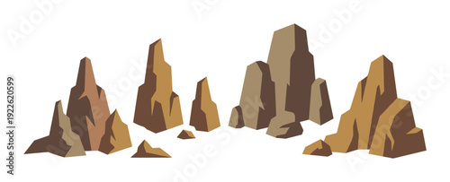 Rock formations cartoon illustration with angular design and earth tone color palette