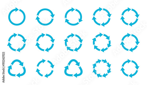 Set of circular arrow icons, different number of arrows in blue color