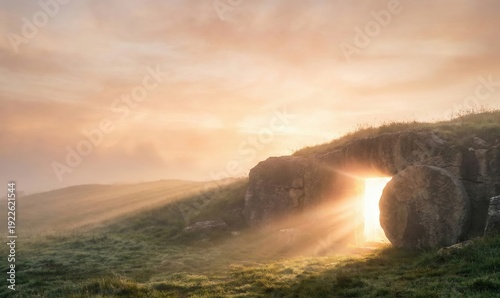 Empty Tomb with Resurrection Light | Easter Sunrise Background