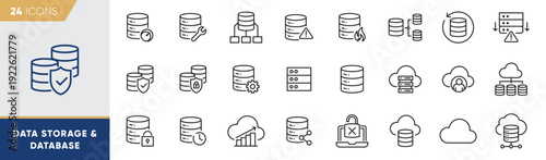 Data Storage & Database Management Line Icons Pack