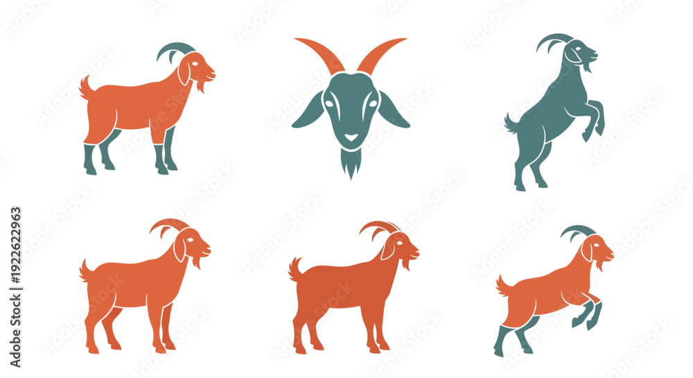 Fototapeta premium Minimal Flat Goat Icon Set Two Tone Vector – Modern Livestock Farm Animal Illustration