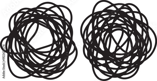 Tangled black rubber bands on white background illustration