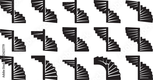 Black and white staircase patterns in repeating seamless design