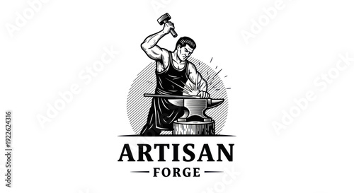 Artisan Forge Blacksmith Crafting Metal with Hammer and Anvil Logo.