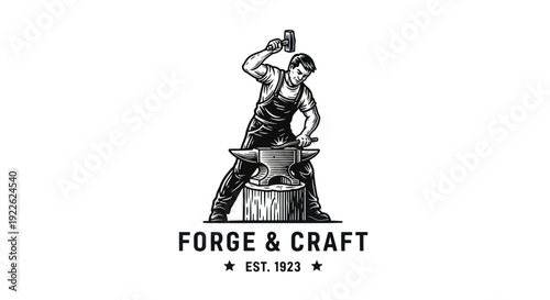 Blacksmith at Work Forge and Craft Logo Design.