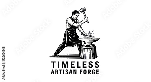 Blacksmith Forging Metal on Anvil with Hammer Illustration.