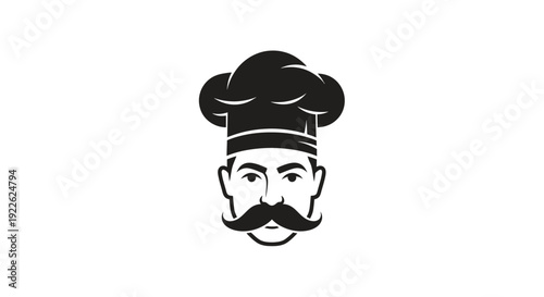 Chef with Moustache Wearing Toque Hat Logo Design.