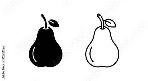 Two black and white pears with leaves on white background Vector