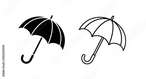 Two black and white umbrellas, minimalist umbrella design, simple umbrella illustration Vector