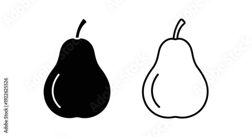 Black and white pear illustration, minimalist fruit design, simple vector art Vector