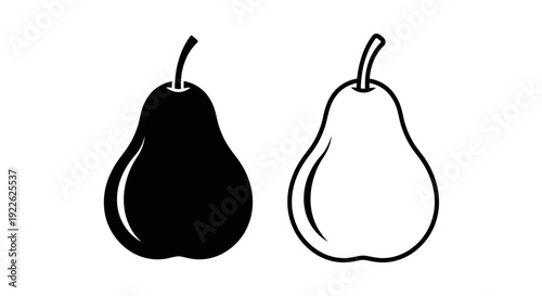 Black and white pear illustration, minimalist fruit art, vector pear drawing Vector