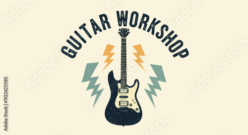 Electric Guitar Workshop Logo with Lightning Bolts and Arched Text.