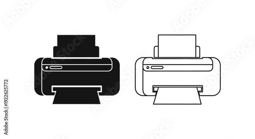 Two different printers - black and white line drawing of printers Vector