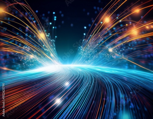 high speed fiber optic cables transmitting digital data streams representing advanced internet connectivity and modern communication technology