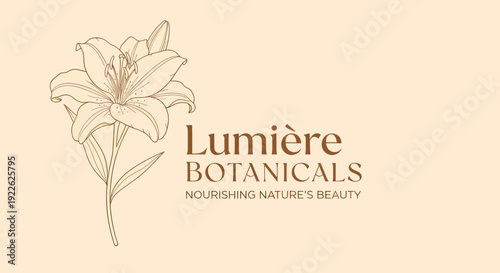 Elegant Botanical Logo with Lily Flower and Lumiere Botanicals Text.