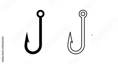 Two different types of fishing hooks, one black and one blue, on a white background Vector