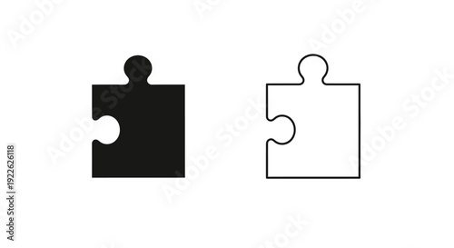Two puzzle pieces, one black and one white, illustrating connection and unity. Vector