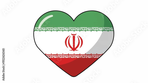 Heart shaped illustration featuring the Iranian flag colors and emblem.