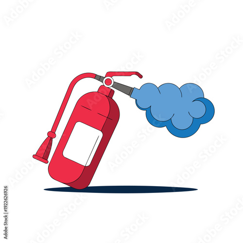 Red fire extinguisher with blue spray flat safety