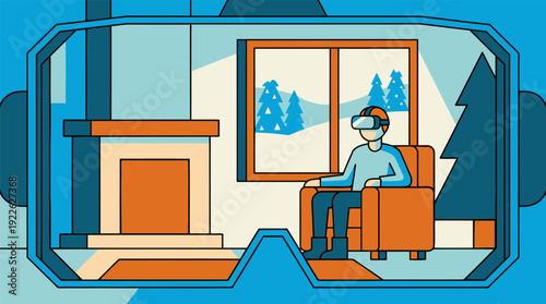 Immersive Virtual Reality Experience at Home with VR Headset.