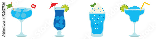 Blue Margarita Flat Vector Illustration on Transparent Background