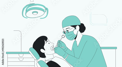 Dentist examining patient's teeth with dental tools in clinic