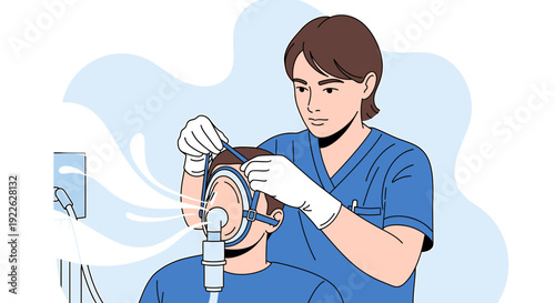 Medical professional adjusting breathing apparatus on patient