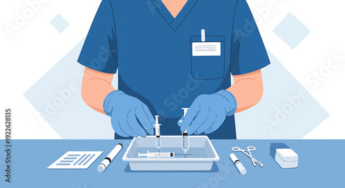 Medical Professional Prepares Syringes for Injection in Tray