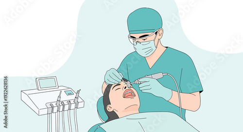 Dentist Performing Dental Procedure on Patient in Modern Clinic
