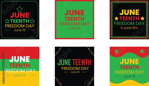 Juneteenth Freedom Day Social Media Posts and Typography Set with Pan African Colors