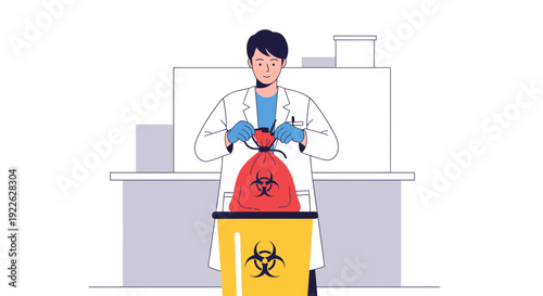 Scientist Disposing of Biohazard Waste in Laboratory