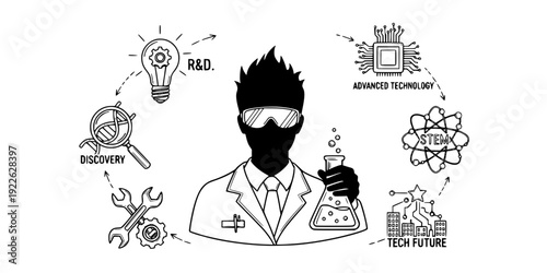 Scientist Researching Advanced Technology Silhouette