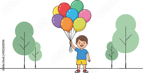 Cute little girl and boy holding colorful balloons at a joyful birthday party celebration