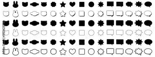 様々な形と動物と吹き出しアイコン　カラーハーフグラデーションのバリエーション