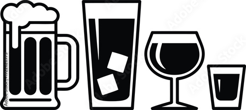 Beer, Cocktail, Wine and shot glass icon set