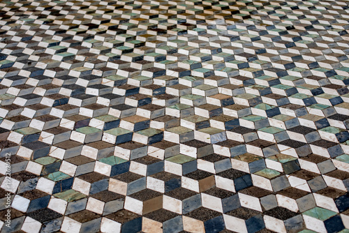 Ancient Roman Geometric Marble Floor Mosaic With Three Dimensional Cube Pattern