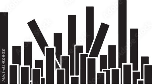 Black and white cityscape with abstract skyscrapers and buildings