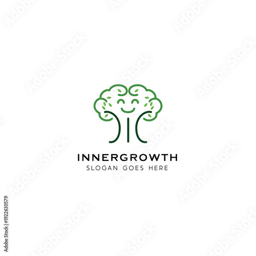 icon symbol tree and smile in linear style logo design. inner growth logo or psychology logo design