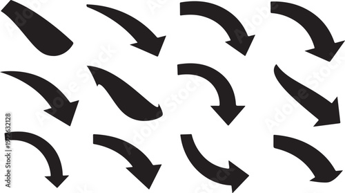 Collection of black arrows pointing in different directions isolated