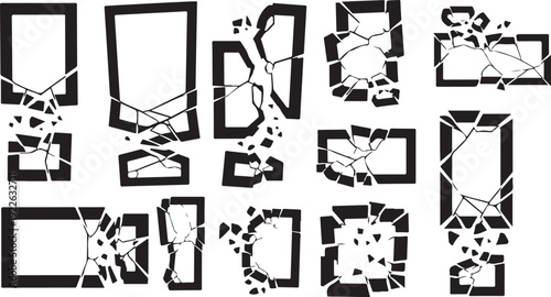 Shattered Glass Window Frames in Black and White Vector