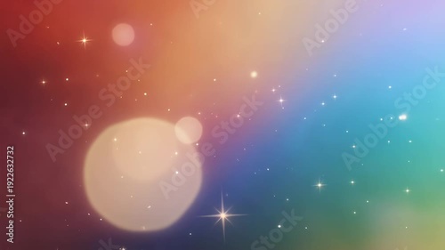 Vibrant multicolored bokeh background with scattered glitter and sparkling stars creating a festive mood