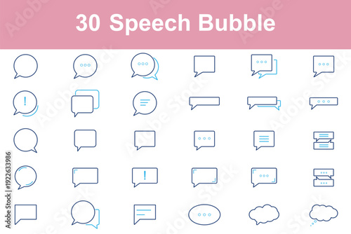 Speech bubble line icon set. Set of 30 outline icons related to speech, bubble, dialogue, message, chat, talk, comic and others. Editable stroke. Vector illustration. Speech Bubble Pack Templates set