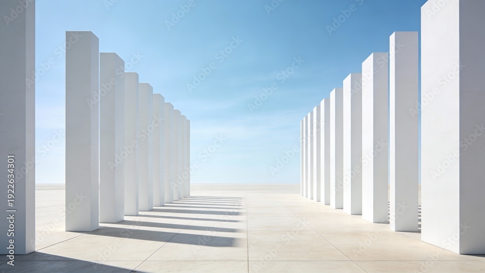 Fototapeta premium Minimalist White Columns on Open Concrete Space