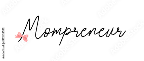 Elegant mompreneur script logo with pink ribbon bow accent for modern women business branding