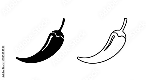 Two chilli peppers black and white line drawing illustration Vector