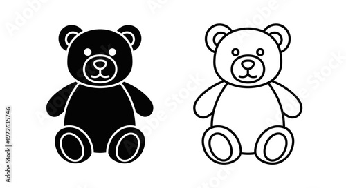 Two cute cartoon bear illustrations, one black and one white, sitting side by side Vector