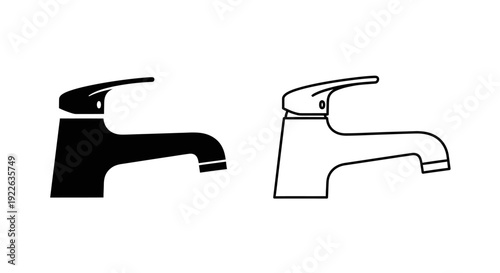 Modern bathroom faucet design in black and white, sleek and stylish water tap Vector
